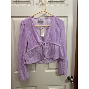 NWT Urban Outfitters Drew Velvet Tie-Waist Top Lavender Women's S